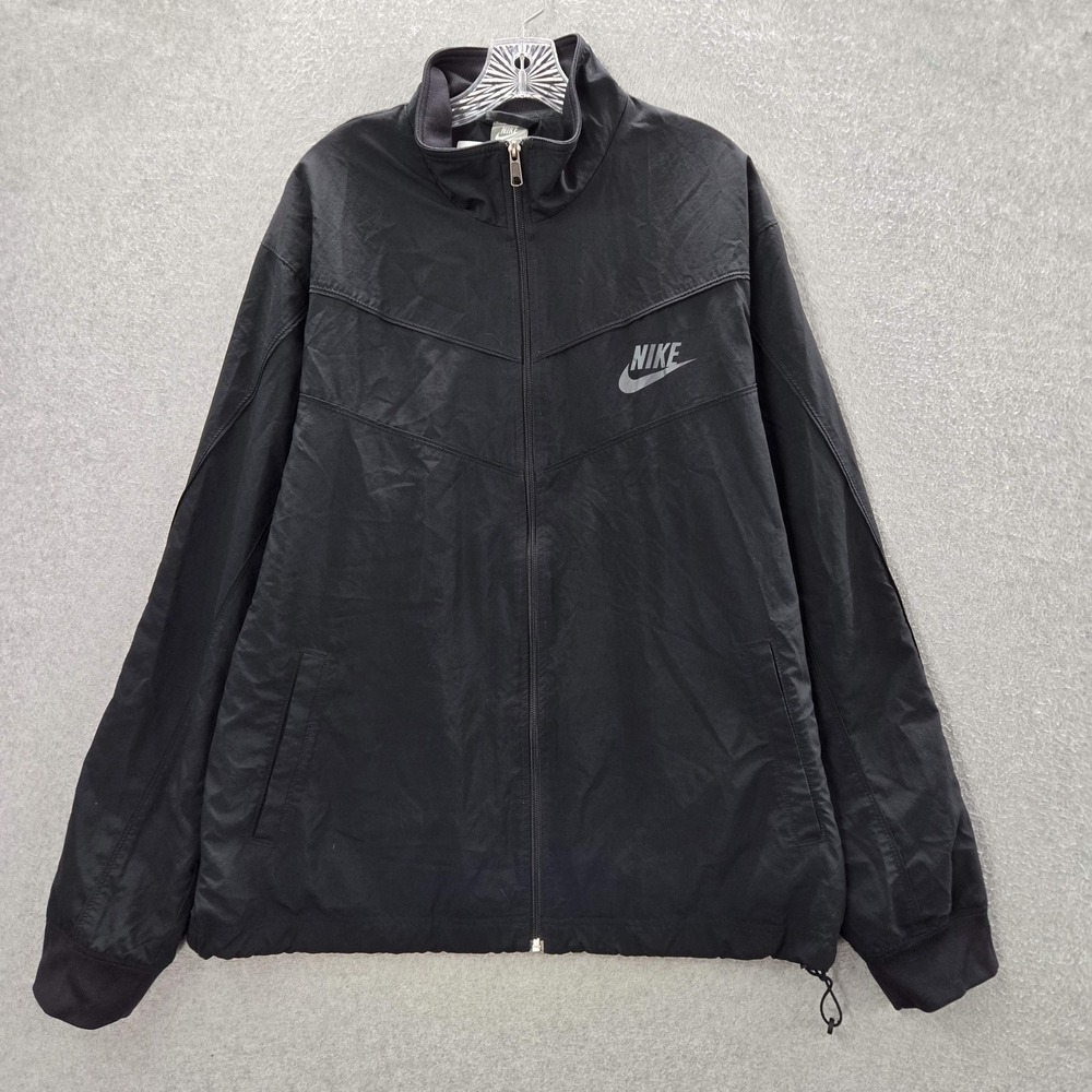 VINTAGE Nike Men Jacket XL Black Windbreaker Nylon Polyester Sportswear Logo